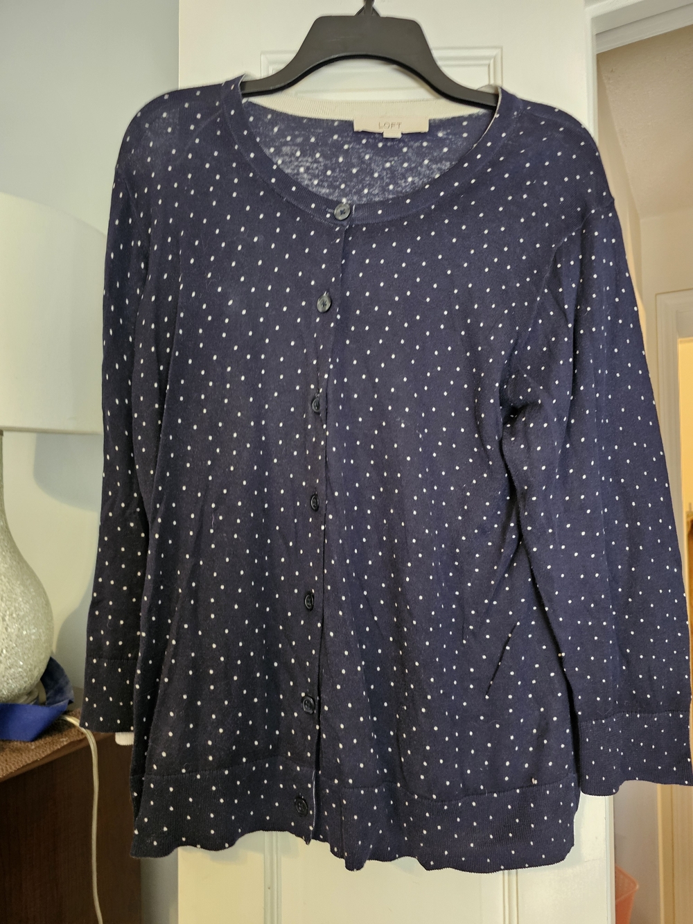4/$25 LOFT Navy Polka Dot Button-Front Top